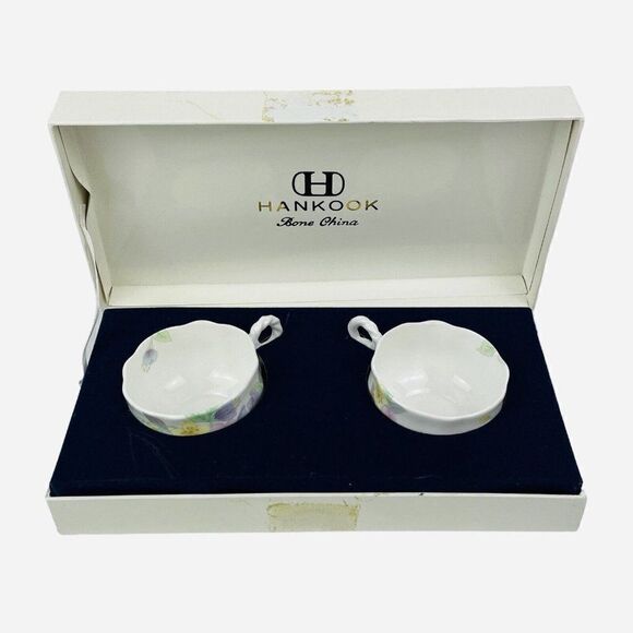 Hankook Bone China England Original Tech Teacup Saucers 2 Sets Korea NIB Floral - Picture 4 of 16